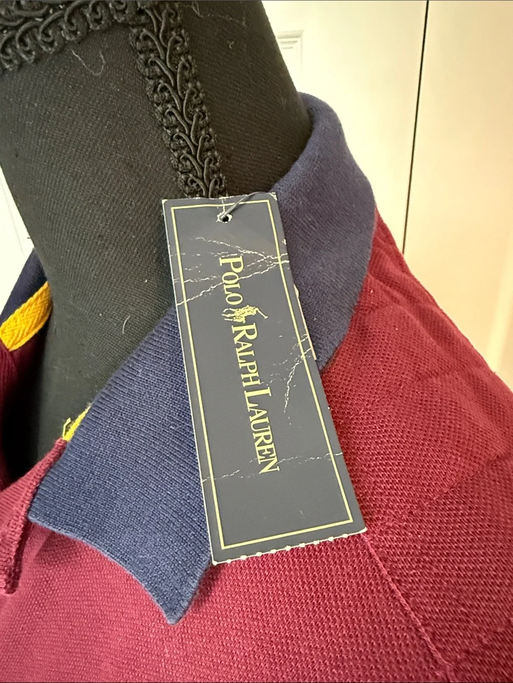 Vintage Y2K Ralph Lauren Polo Shirt - Burgundy with Navy Accents
